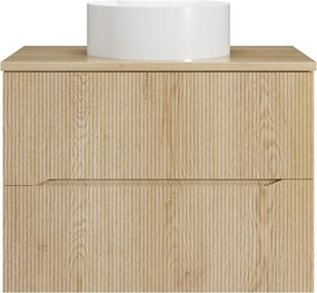 Szafka łazienkowa wisząca prążkowana z okrągłą umywalką nablatową – Jasny naturalny – 80 cm – ORISO