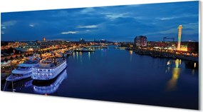 Szklany Panel Statek w Nocnym Mieście