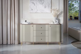 Komoda Vesper 160 cm z szufladami - kaszmir / orzech / złote nogi