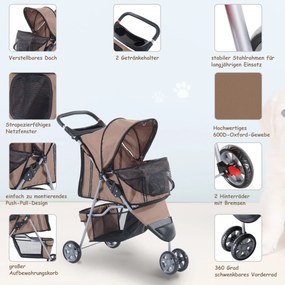 Outsunny Wózek dla Psa Składany Wygodny Brązowy Srebrny do 15kg | Aosom PL