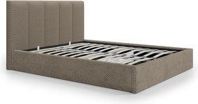 Łóżko ze skrzynią i pionowo przeszywanym zagłówkiem 140 x 190 cm - Tkanina - Taupe - KILACLO