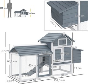 PawHut Kurnik drewniany dla 2-3 kur 151,5 x 54 x 87 cm woliera z wybiegiem gniazdo 2 drzwi mrozoodporny | Aosom PL