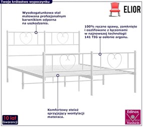 Białe metalowe łóżko małżeńskie 160x200 cm - Edelis