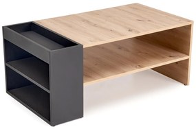 Prostokątna ława z dodatkowymi półkami dąb artisan/czarny 100/55/42 MURCIA