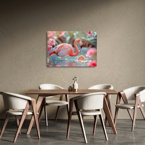 Obraz na szkle - Flaming w stawie (70x50 cm)
