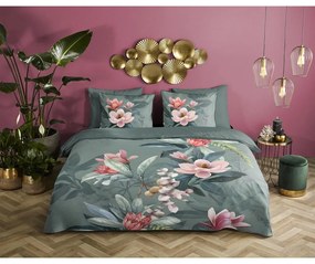 Zielona pościel dwuosobowa z bawełny organicznej Descanso Rose, 200x220 cm