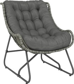 Outsunny Fotel rattanowy z poduszką, wyściełany fotel ogrodowy z polirattanu, fotel wiklinowy do 120 kg | Aosom PL