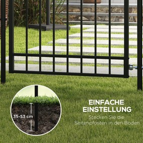 Outsunny Brama ogrodowa, zamek i klucz, dekoracyjne szczyty, stal nierdzewna, 107x204 cm, Czarny