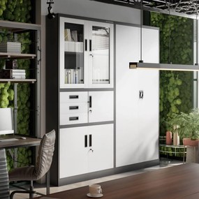 Biurowa szafa aktowa z sejfem Filip 90x40x185 cm antracyt/biały