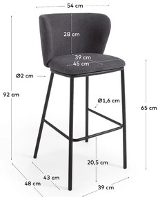 Ciemnoszary hoker (wysokość siedziska 65 cm) Ciselia – Kave Home
