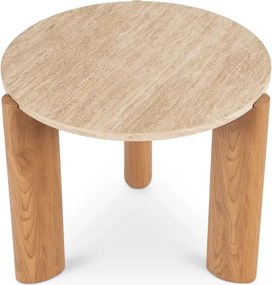 Stolik Kawowy TRAVERTINO 60 cm Trawertyn/Dąb Japandi