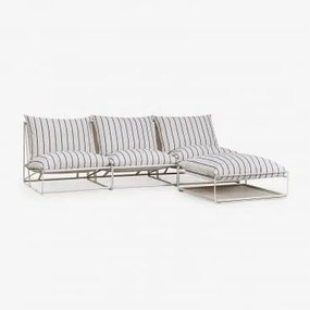 Amaro 3-częściowa Modułowa Sofa Ogrodowa I Rozkładany Puf Kremowa Tapioca - Dark Blue - Sklum