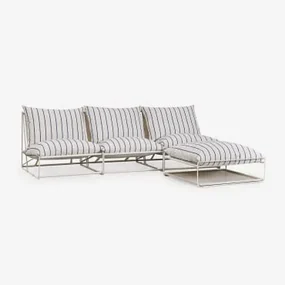 Modułowa Sofa 3-częściowa I Pufa Konwertowalna Amaro Kremowa Tapioca - Dark Blue - Sklum