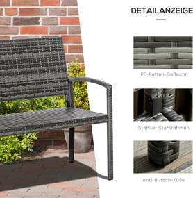 Outsunny Ławka Ogrodowa 2osobowa Styl Rattanowy Stalowa Konstrukcja do 320kg Wytrzymałość i Elegancja | Aosom PL