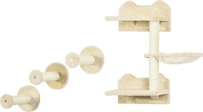 PawHut Schody dla Kota 4w1 Zestaw Wspinaczkowy Beżowo-Kremowy z Drapakiem i Hamakiem 40x28x73cm | Aosom PL