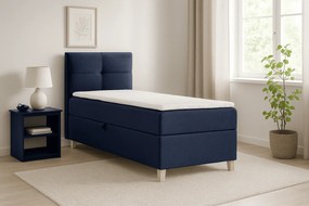 Klasyczne, jednoosobowe łóżko kontynentalne DOMI 90 cm, granatowe, strona lewa