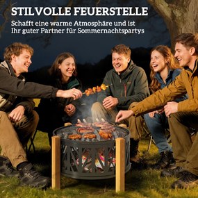 Outsunny 2-w-1 Misa Ogniowa Ø75 x 58 cm Palenisko z Osłoną Funkcyjną Hak do Palenia Kratka do Grilla Czarny