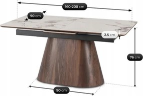 Stół Rozkładany Prostokątny LIZBONA 160-200 cm Ceramiczny Biały Marmur/Orzech do Jadalni Nowoczesny