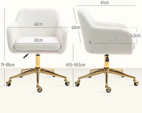 HOMCOM Fotel do Home Office, regulowany fotel biurowy na kółkach, pokrycie aksamitne, podstawa metalowa, Kremowy