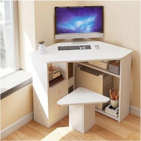 Biurko narożne trójkątne komputerowe z półkami nowoczesne białe loft 80x75