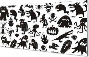 Szklany Panel Czarne Stwory na Białym Tle