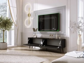 Szafka RTV: Czarna Matowa / Czarna Błyszcząca, nogi czarne, 170 x 52 x 32 cm