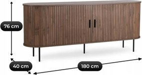 Komoda do Salonu Rozsuwana TRISH 180 cm Orzech Dwudrzwiowa Ryflowana Nowoczesna