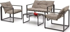 Zestaw mebli ogrodowych Alice – sofa, fotele i ława w eleganckim kolorze cappuccino z tapicerowanymi siedziskami