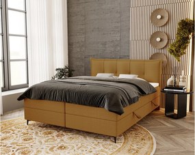 Emporius Liron łóżko kontynentalne 160x200 - łóżko dwuosobowe z materacem i topperem - pojemnik, tkanina boucle, pomarańczowy (Anthology 10)