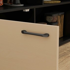 HOMCOM 3-cz. Zestaw Barowy, Bartisch ze Składanym Blatem, 2 Stołki Barowe, 6 Schowków, Czarny+Dąb, 116 x 70 x 89,5 cm