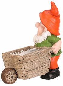Ozdoba ogrodowa Krasnal z taczkami, pomarańczowa,31 x 16 x 33 cm