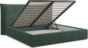Zielone tapicerowane łóżko dwuosobowe ze schowkiem ze stelażem 180x200 cm Esala – Makamii