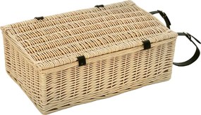 Outsunny Wiklinowy Kosz Piknikowy dla 4 Osób z Izolowaną Komorą Chłodzącą i Zestawem Sztućców, Naturalne Drewno