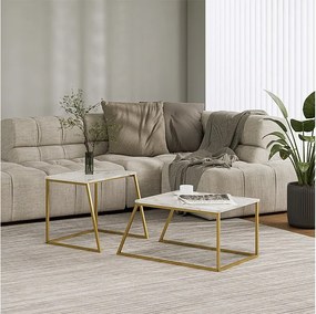 Zestaw stolików kawowych marmur biały/złoty 60x50x38 myra