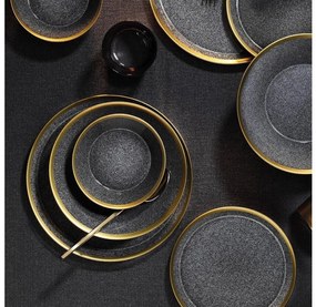 Komplet obiadowy 16 części antracyt/złoto/porcelana