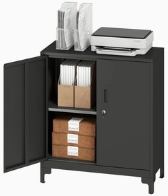 HOMCOM Szafa biurowa metalowa, zamykane drzwi, komoda biurowa, 2-poziomowe wykonanie, czarna