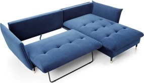 Narożnik GLAM Prawostronny z funkcją spania, zestaw z poduszkami wolnostojący tkanina RIVIERA 81 Niebieski DOMO HOME