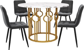 Zestaw 5 stołów i krzeseł do jadalni - 100 x 100 x 76 cm - blat stołu MDF + 4 krzesła welurowe - MDF + Metal - biały