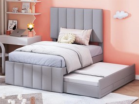 Łóżko wysuwane 90 x 190/200 cm z 3 szufladami - tkanina lniana - stelaż listwowy - szare