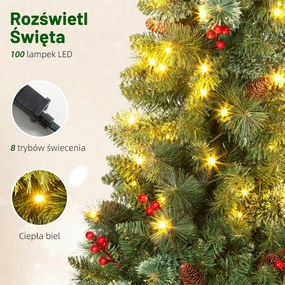 HOMCOM Sztuczna choinka 120 cm z 100 LED, 8 trybów, 214 gałązek | Aosom PL