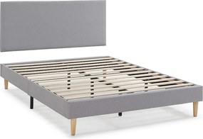 Kolumnowy stelaż tapicerowany Aura + zagłówek 140x200 cm, jasnoszary, wysokość 30 cm.