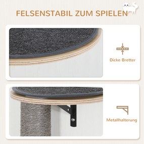 PawHut Zestaw Wspinaczkowy dla Kotów 7-elementowy z Drabinką z Sisalu, Platformą, Drapakiem Szary