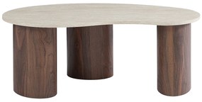 Stolik kawowy z MDF - Efekt beżowego trawertynu i naturalny ciemny - ALOZYA