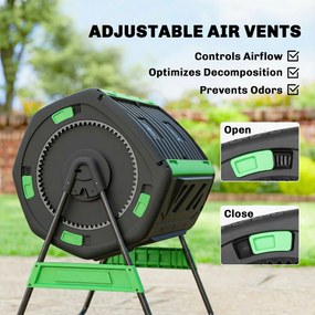Outsunny Pojemnik na kompost, 200L kompostownik z podwójną komorą i regulowanymi otworami wentylacyjnymi, wolny od BPA, zielony | Aosom PL