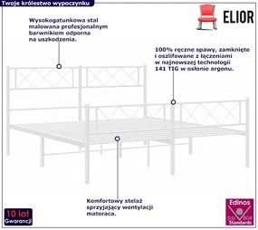 Łóżko małżeńskie biały metal 140x200 cm Ekla