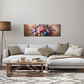 Obraz - Stół pełen kwiatów (z zegarem) (90x30 cm)