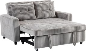 HOMCOM 2-osobowe łóżko-sofa, pokrycie sztruksowe, przekształcalne w sofę rozkładaną, 2 poduszki, kieszenie boczne, 157 x 190 cm, Jasnoszary | Aosom PL