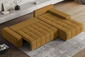 Masseno Narożnik ALESE z funkcją spania i pojemnikiem na pościel Narozniki L, Rozkładana sofa - Żółty, MONOLITH 48