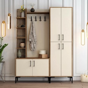 Wieszak z półką na buty, półkami i szafką Viyana Walnut and Cream