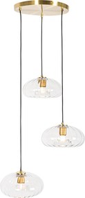 Lampa wisząca art deco złota ze szklanym kloszem okrągłym 3-punktowa - Ayesha